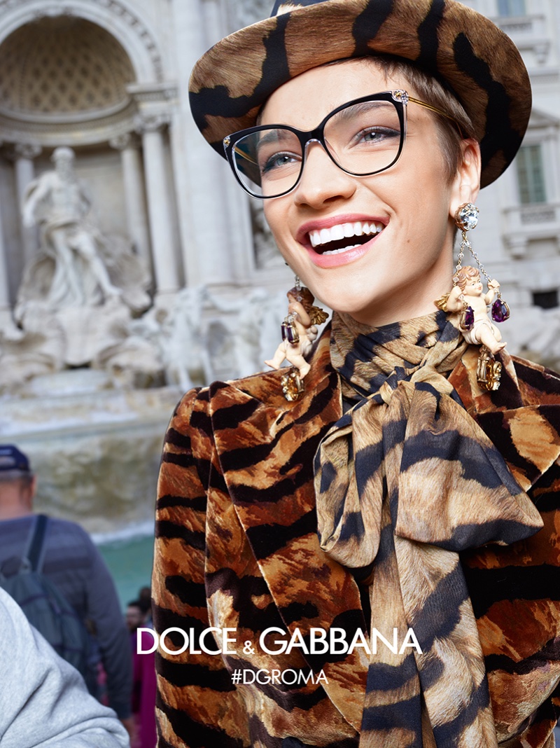 Sija Titko is all smiles in Dolce & Gabbana Eyewear fall-winter 2018 campaign