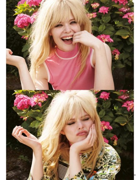 Elle Fanning Charms in Miu Miu Styles for Vogue Japan Actress Elle Fanning shows off a chic hairstyle with bangs