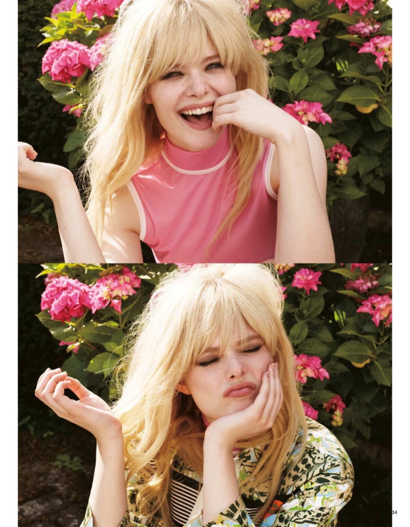 Actress Elle Fanning shows off a chic hairstyle with bangs
