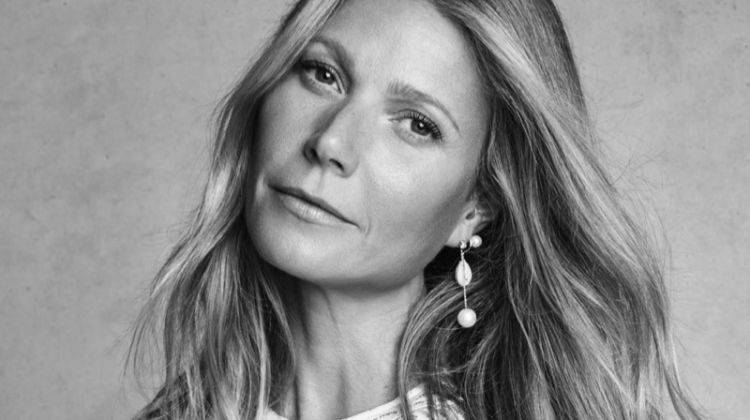 Actress Gwyneth Paltrow wears white lace Stella McCartney dress