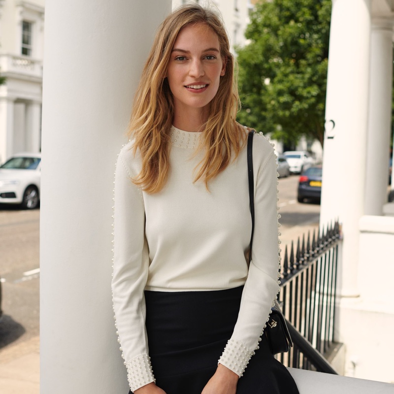 H&M Bead-Embroidered Sweater, Circle Skirt and Belt Bag