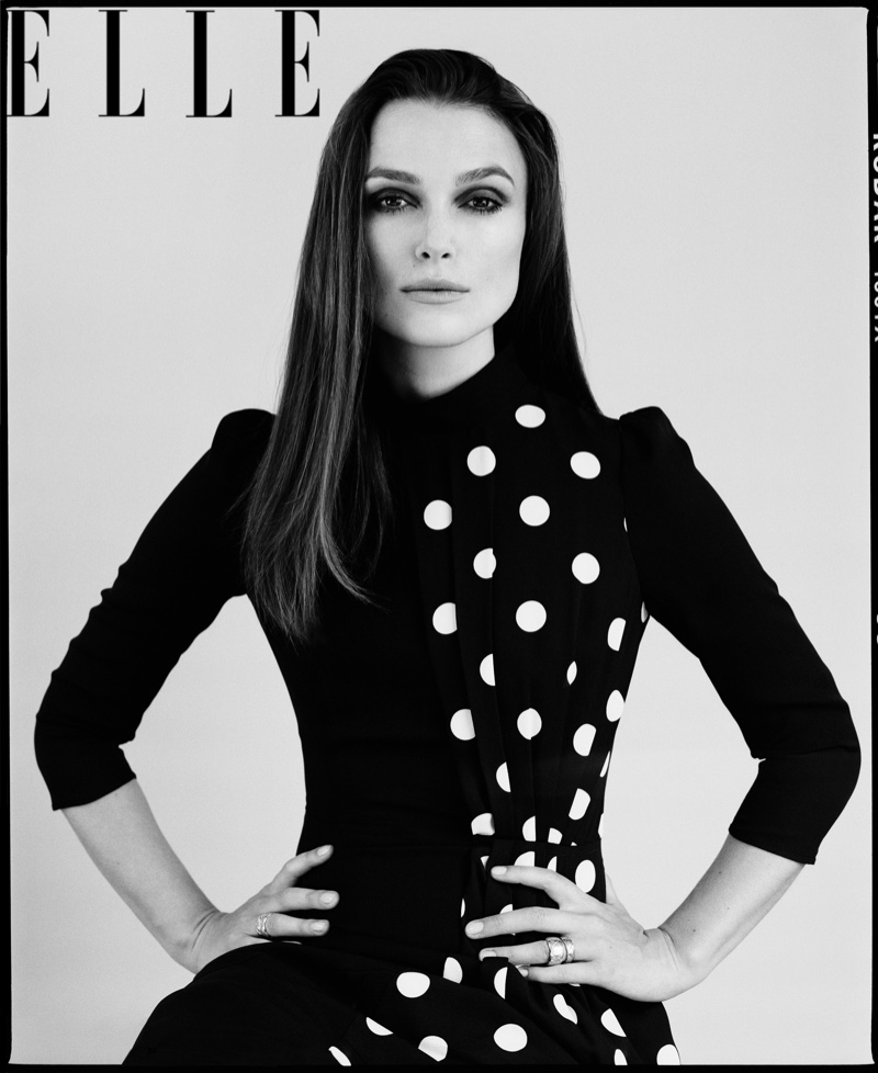 Keira Knightley strikes a pose in this black and white photograph