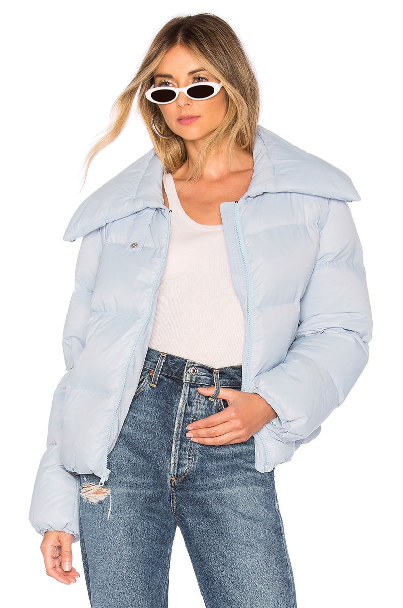 Kendall + Kylie Puffer Jacket in Ice Blue $195