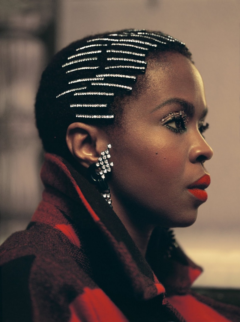 Singer Lauryn Hill wears glittery bobby pins in Woolrich fall-winter 2018 campaign