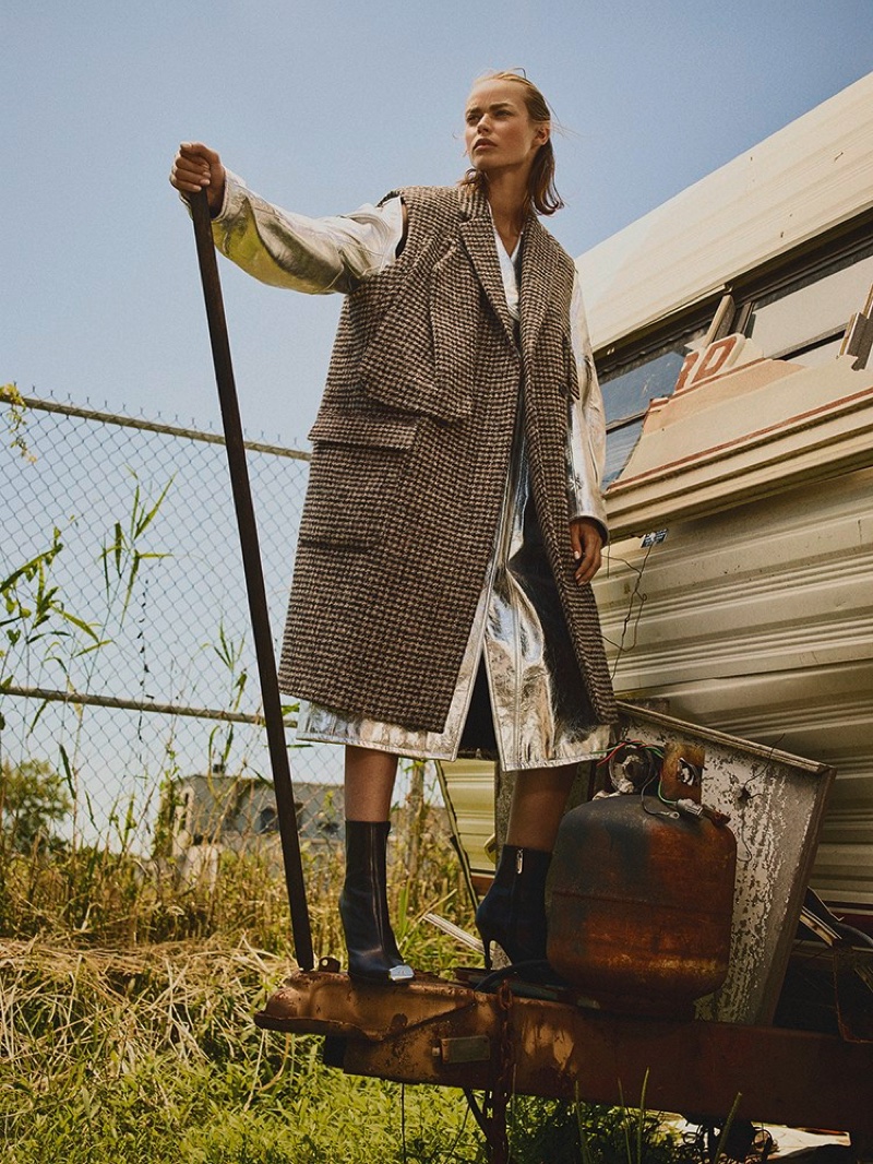 Birgit Kos poses in Calvin Klein look for Net-a-Porter fall-winter 2018 campaign