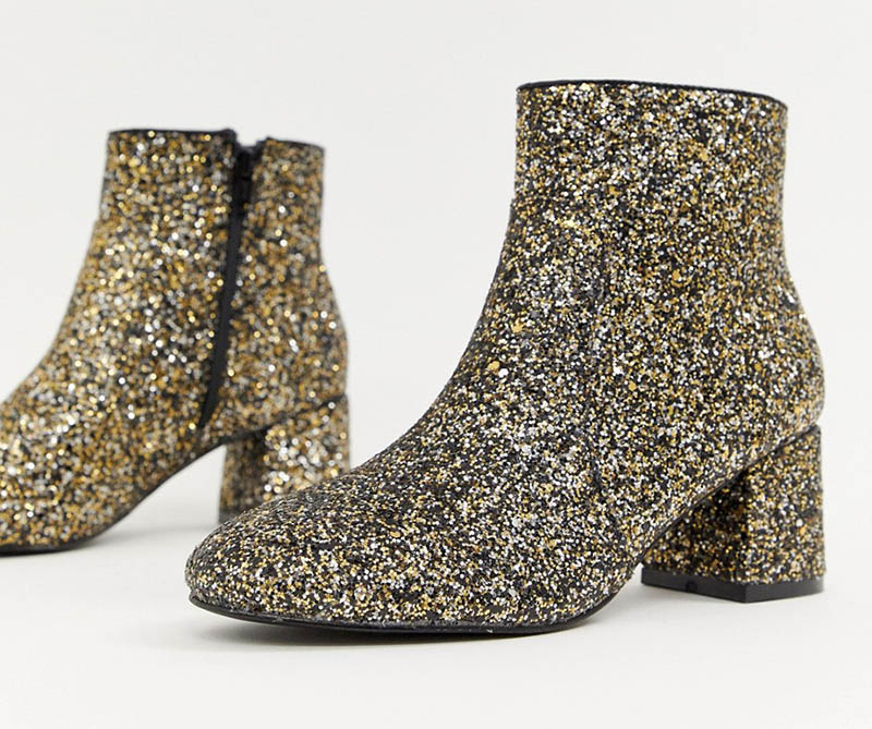 Oasis Heeled Boots in Gold Glitter $72