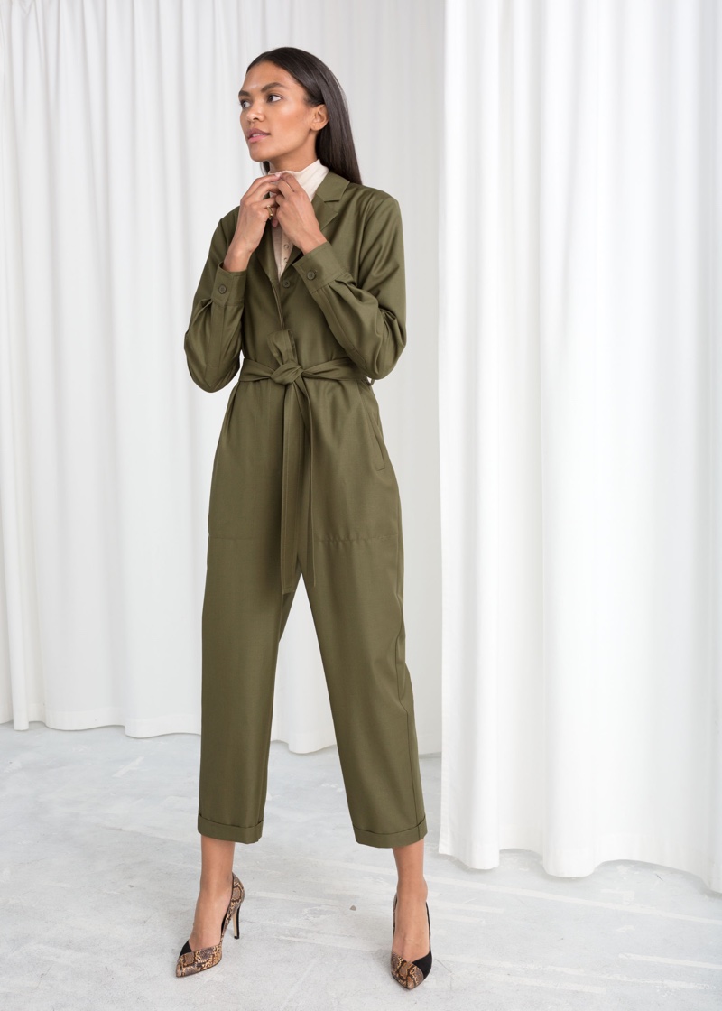 & Other Stories Belted Wool Blend Jumpsuit $149