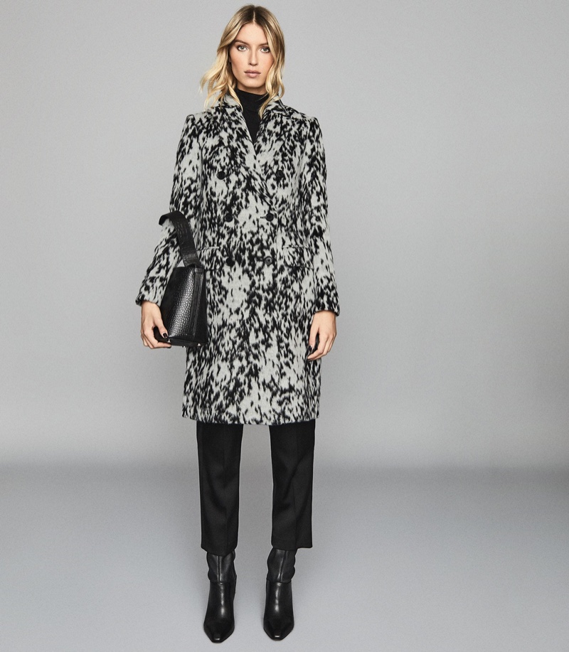 REISS Dala Double Breasted Animal Print Coat $545