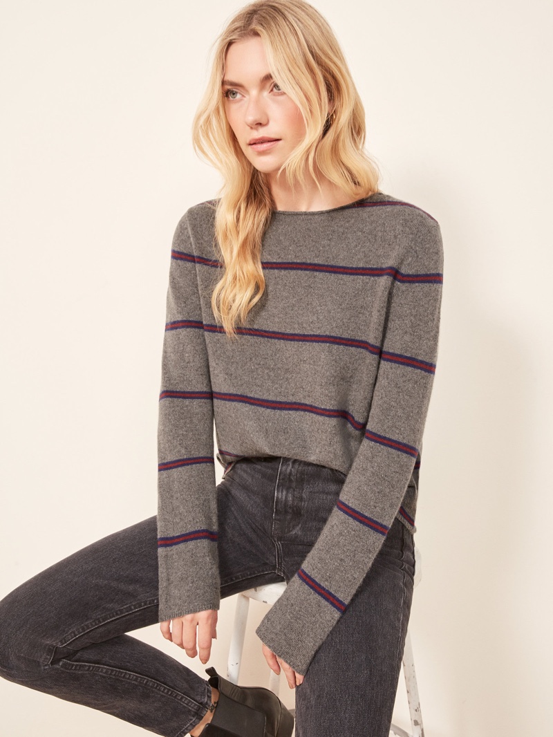 Reformation Cashmere Boyfriend Sweater in Alexandra Stripe $148