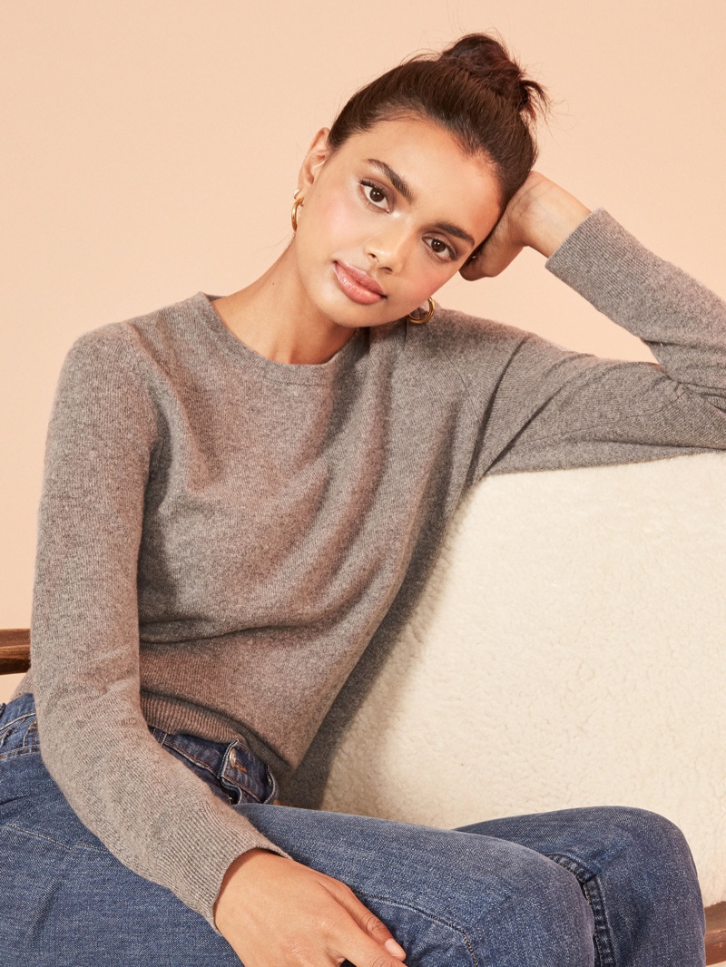 Reformation Cashmere Crew Sweater in Pewter $148