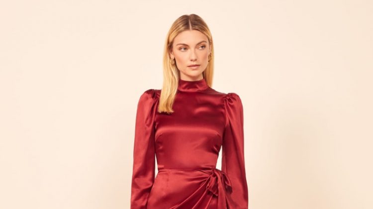 Turn Heads in Reformation's Holiday Party Dresses Reformation Josefine Dress in Crimson $278