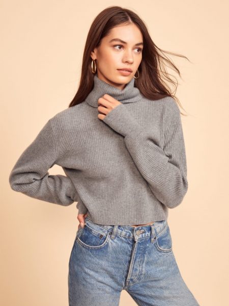 Reformation Luisa Cropped Cashmere Sweater in Dark Grey $198