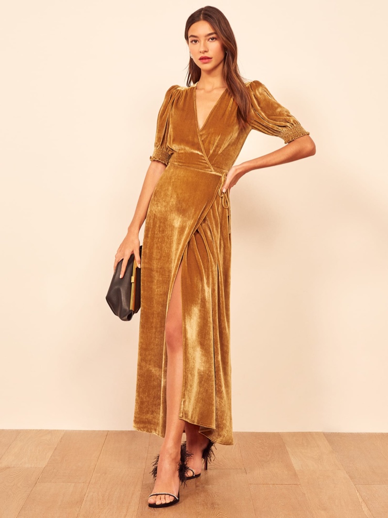 Reformation Peonie Dress in Gold $278