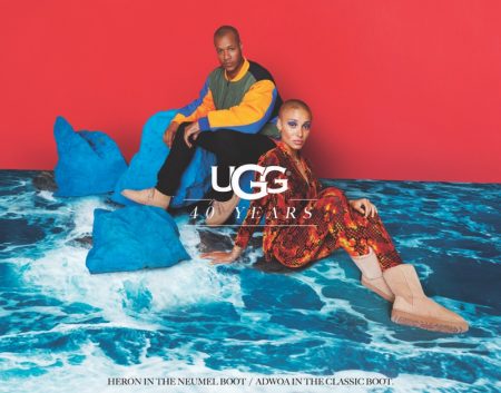 Adwoa Aboah Exudes Cool in UGG's 40th Anniversary Campaign Heron Preston and Adwoa Aboah pose for UGG 40th anniversary campaign