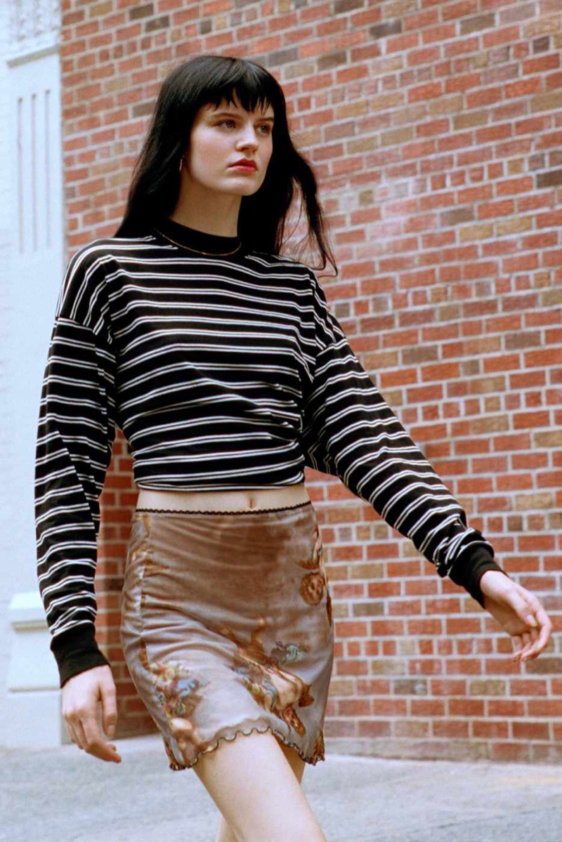 UO Carnaby Striped Crew-Neck Top and Cherub Mesh Mini Skirt