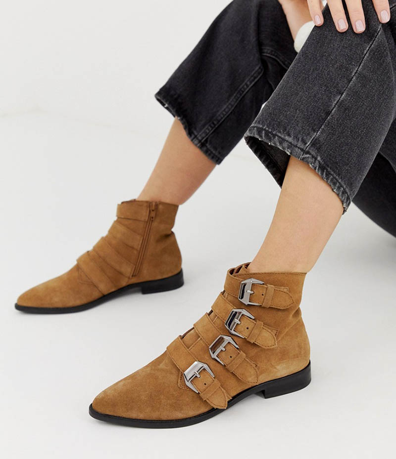 ASOS Design Alissa Leather Buckled Boots in Tan $87