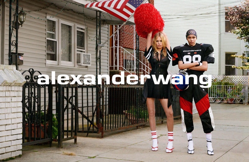 Anna Ewers and Binx Walton play a cheerleader and football player in Alexander Wang Collection 1 Drop 1 campaign