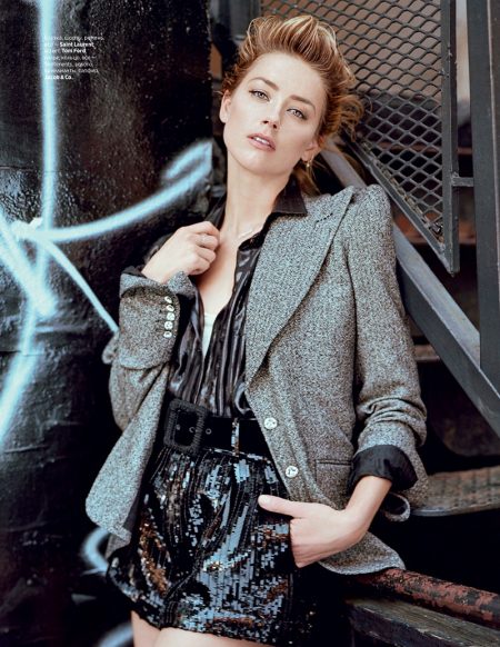 Amber Heard Wears Elegant Outfits for InStyle Russia Embracing sequins, Amber Heard poses in Saint Laurent and Tom Ford