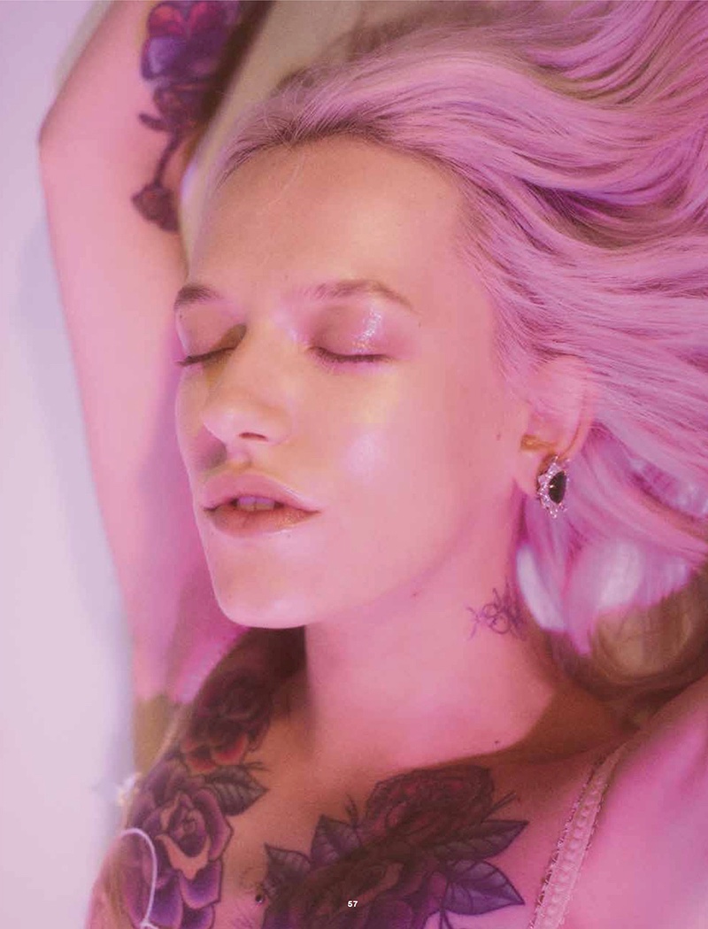 Bria Vinaite poses in Agent Provocateur bra and Jacob & Co earrings