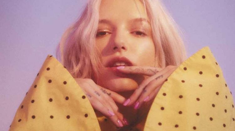 Bria Vinaite poses in polka dot print Marc Jacobs blouse