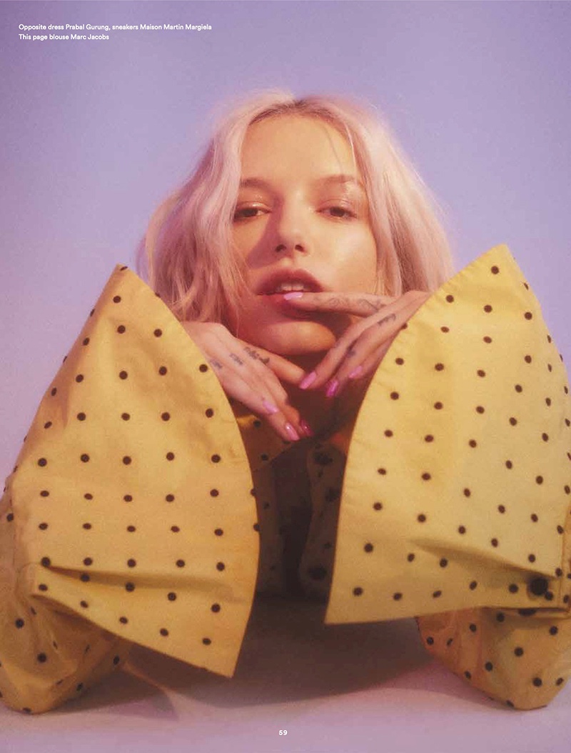 Bria Vinaite poses in polka dot print Marc Jacobs blouse