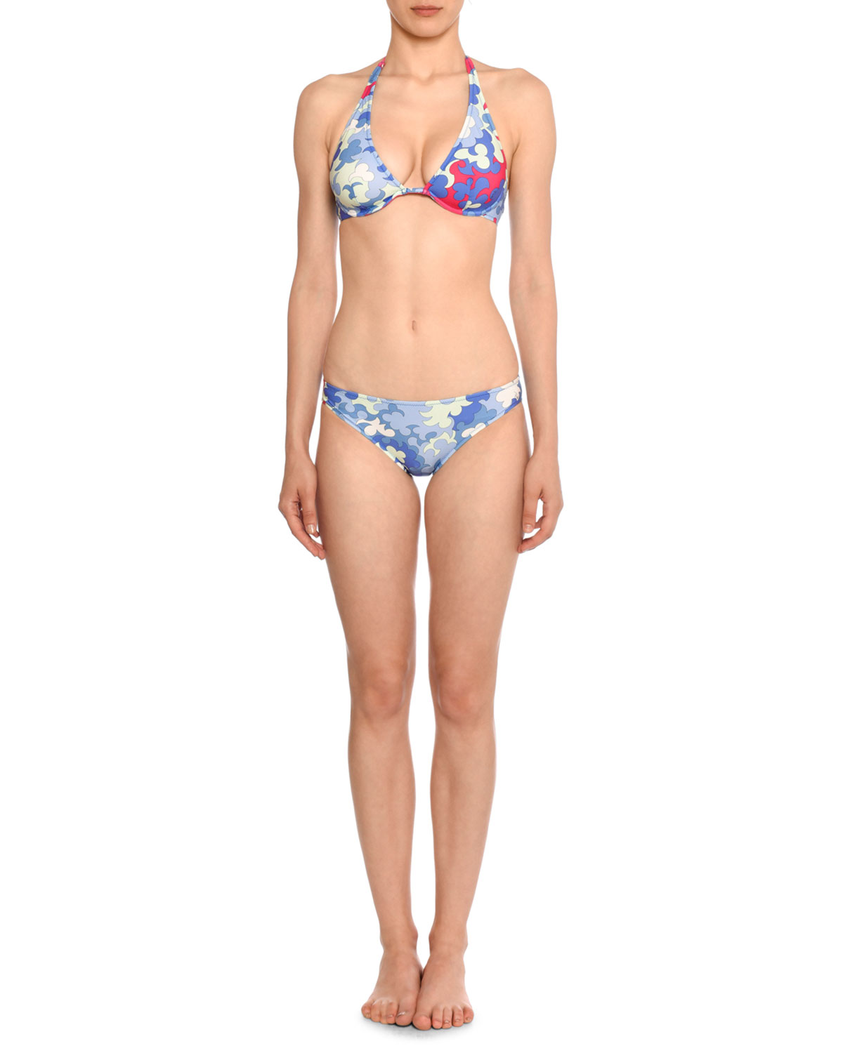 Emilio Pucci Halter Hydrangea-Print Two Piece String Bikini Set $420