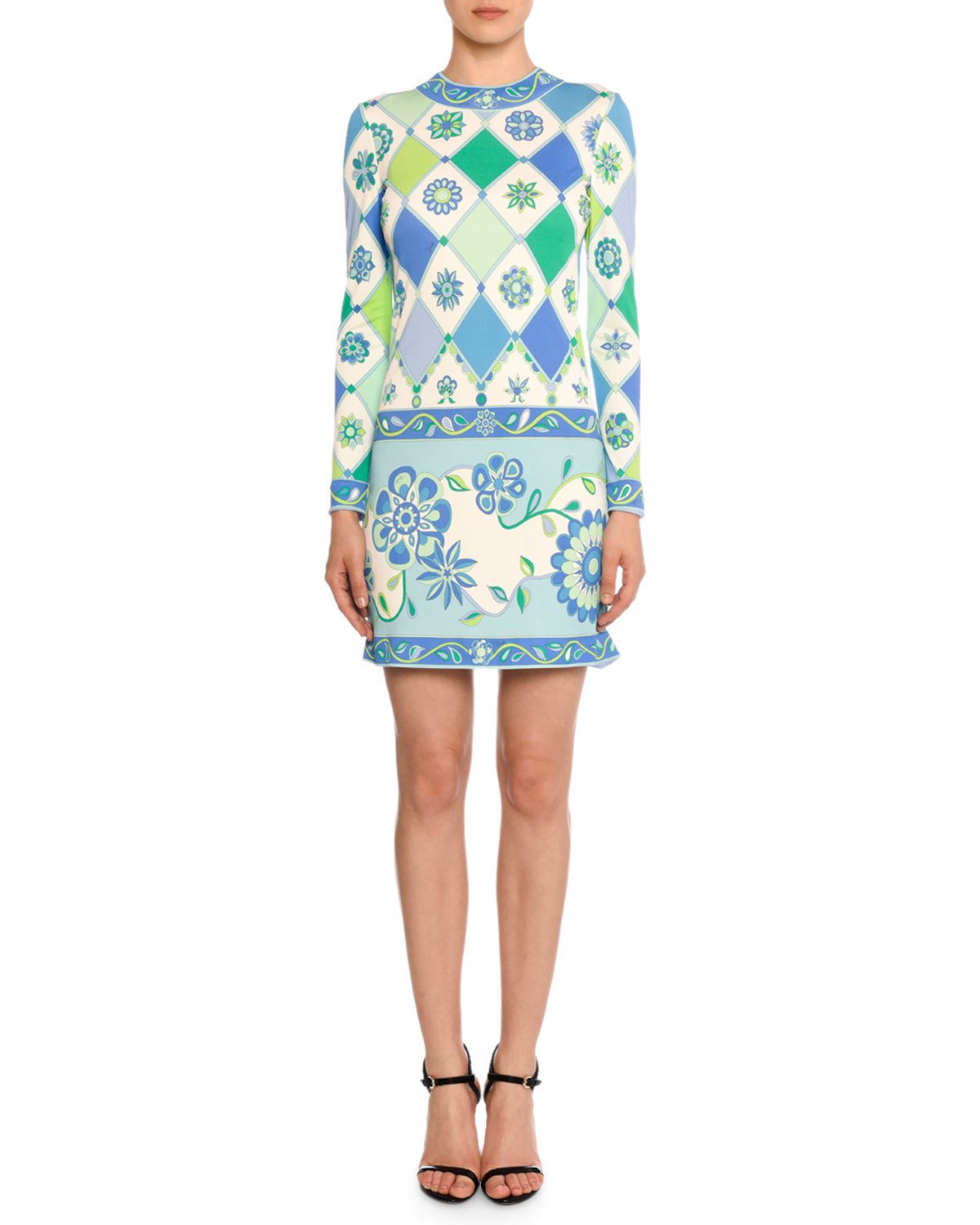 Emilio Pucci Long Sleeve Round Neck Wallpaper Print Sheath Dress $1,665