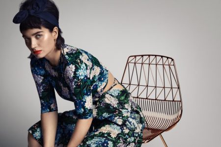 Eve Hewson Poses in Elegant Looks for Story + Rain Embracing florals, Eve Hewson wears Balenciaga dress and Bonheur earrings