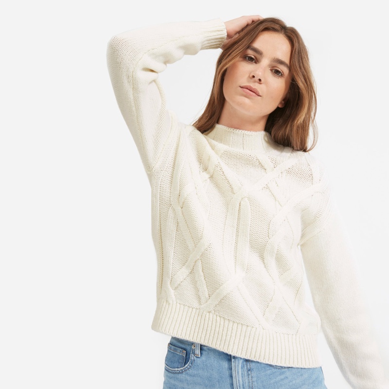 Everlane Cable Mockneck Sweater in Bone $155