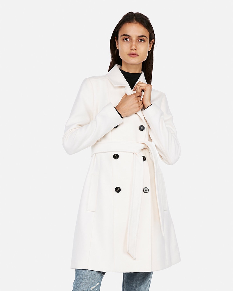 Express Belted Wool Blend Trench Coat in Ivory $114 (previously $228)