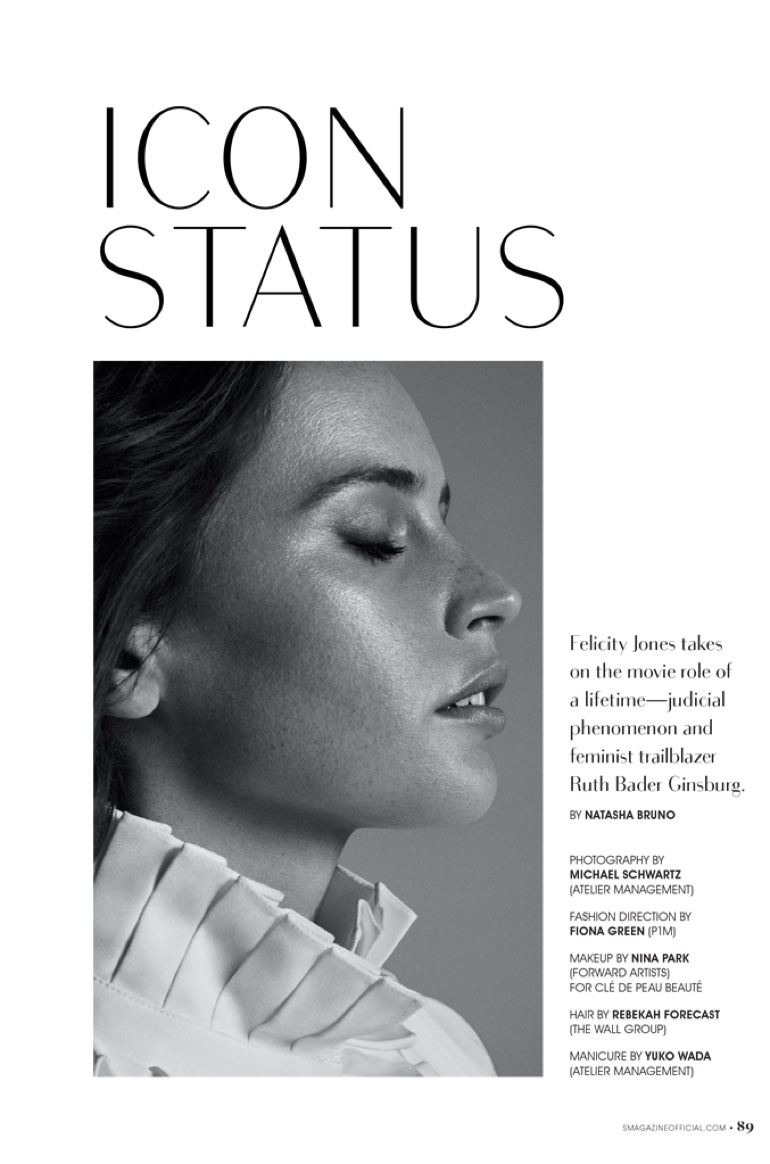 Photographed by Michael Schwartz, Felicity Jones gets her closeup in a black and white shot