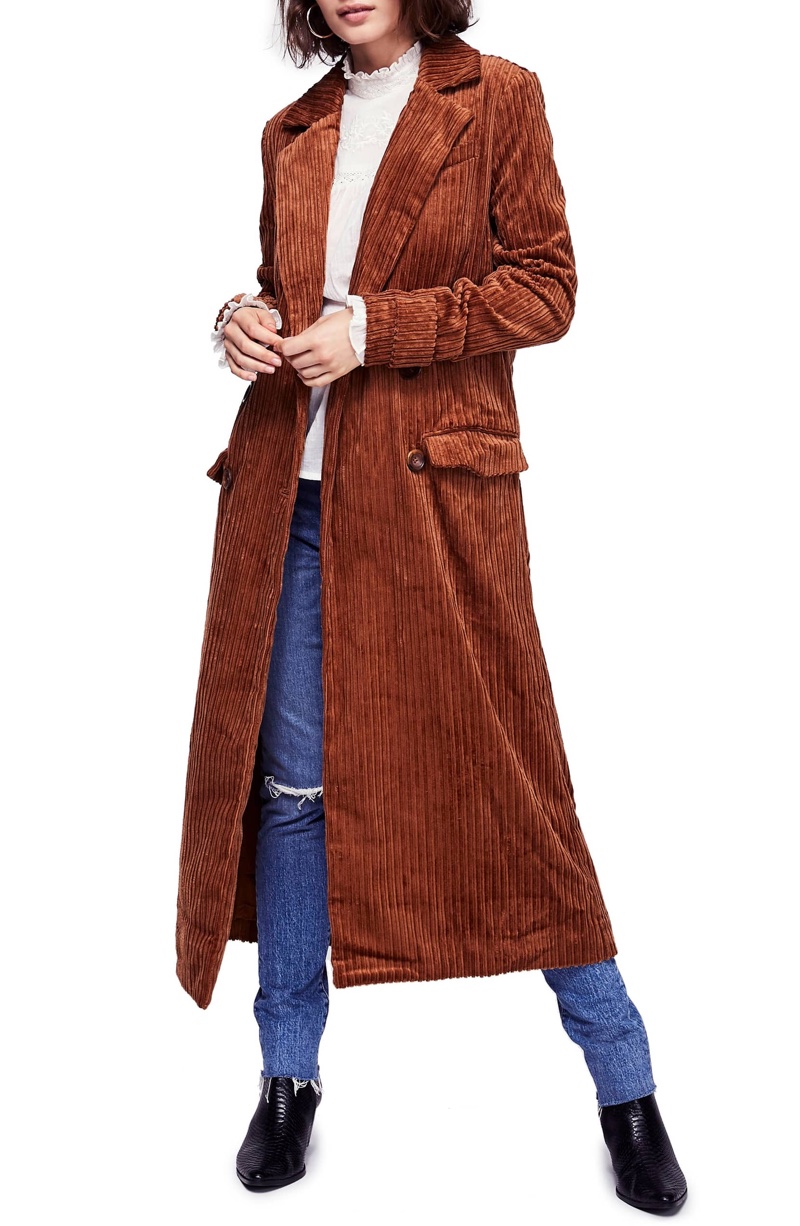 Free People Abbey Road Wide Wale Cotton Corduroy Duster Coat $198