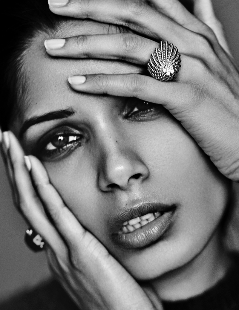 Actress Freida Pinto captivates in a black and white image