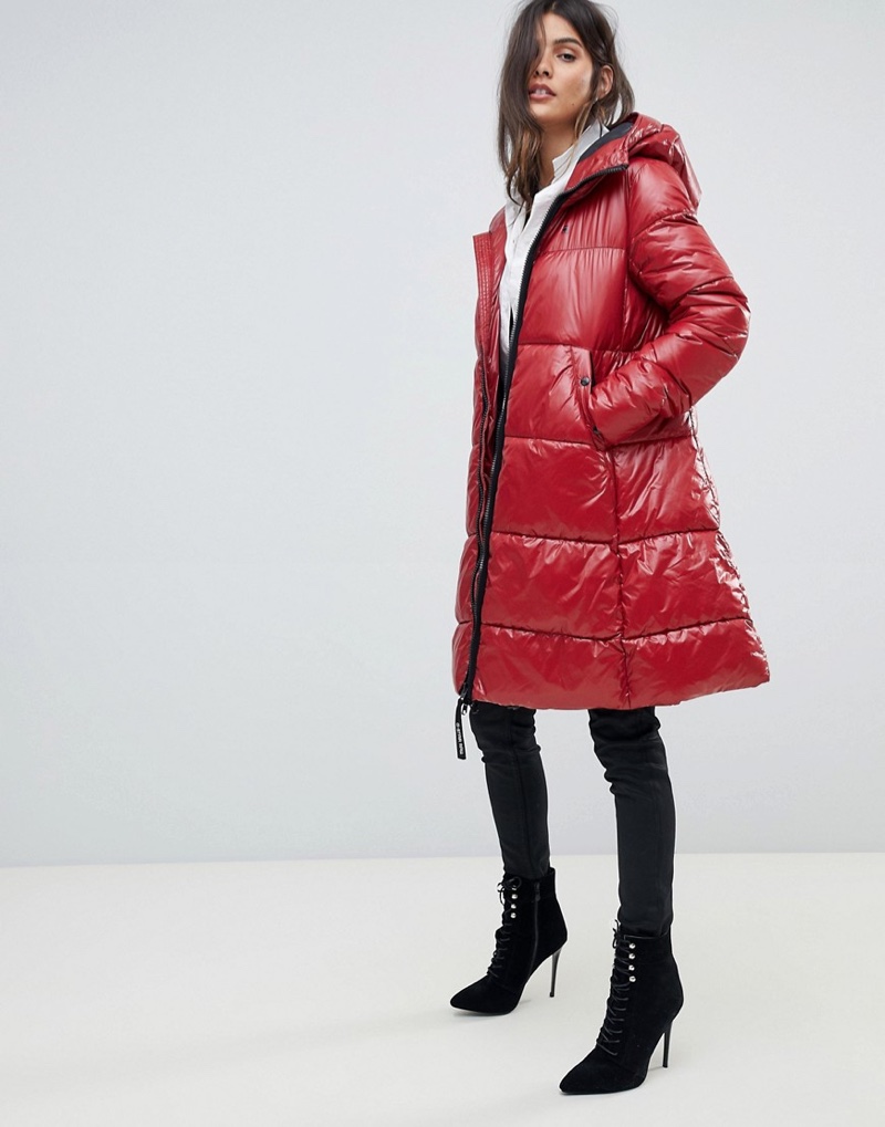 G-Star High Shine Long Line Padded Jacket in Red $340