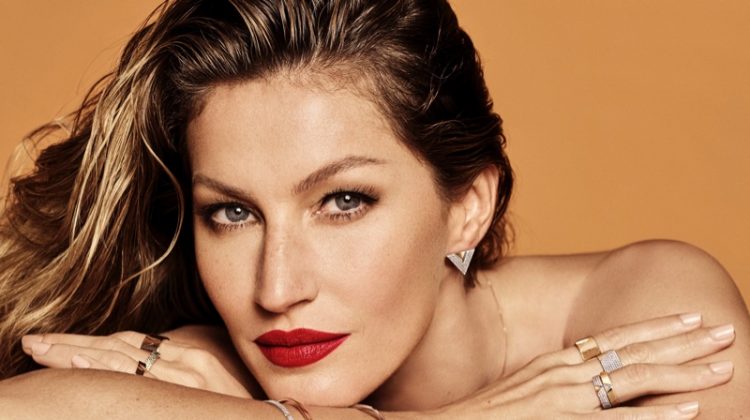 Supermodel Gisele Bundchen wears a red lipstick shade for the latest Vivara jewelry campaign
