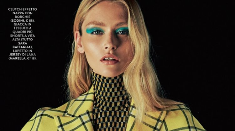 Justine Geneau Models Checked Prints for Grazia Italy