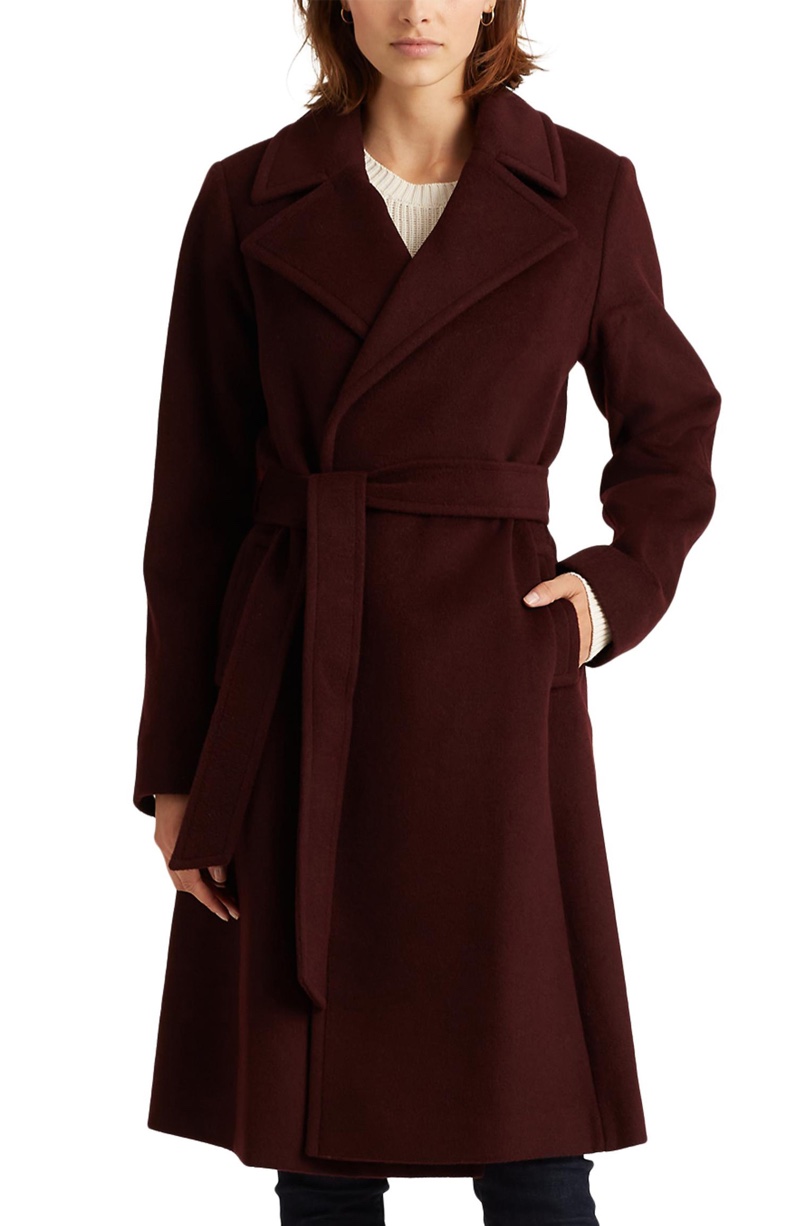Lauren Ralph Lauren Wool Blend Wrap Coat Burgundy $215.17 (previously $360)