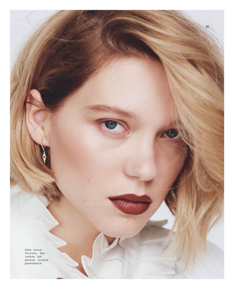 Ready for her closeup, Lea Seydoux wears dark red lipstick