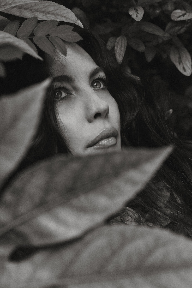 Photographed in black and white, Liv Tyler stuns in this closeup shot