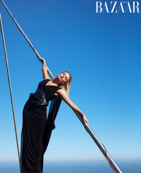 Margot Robbie Reaches New Heights for Harper's Bazaar Actress Margot Robbie wears Tom Ford dress with Tiffany & Co. jewelry