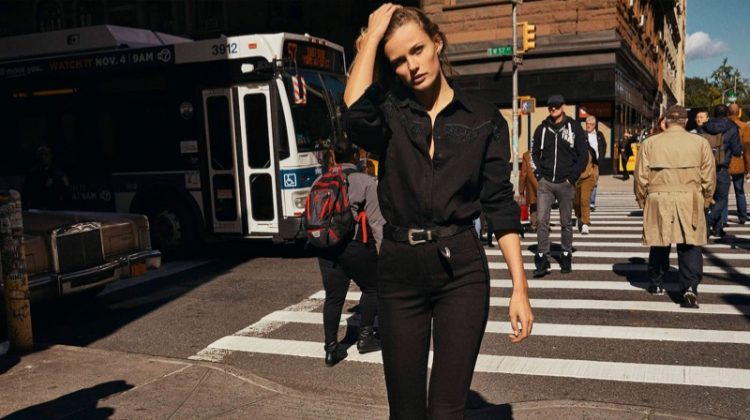 Edita Vilkeviciute poses in an all black look from Massimo Dutti