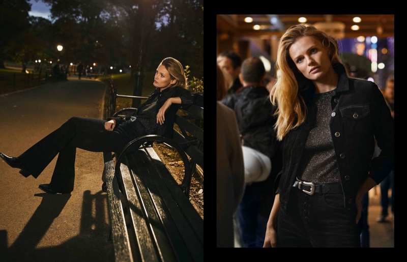 Edita Vilkeviciute poses in nighttime looks from Massimo Dutti