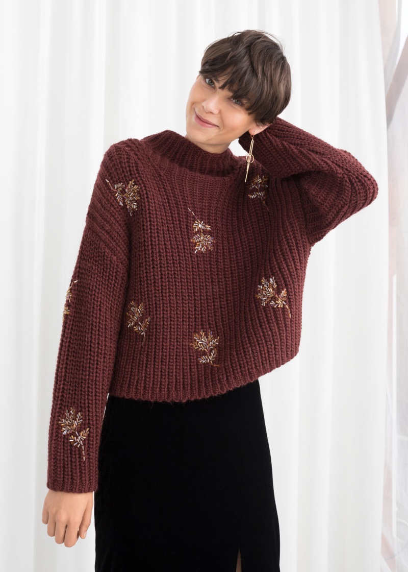 & Other Stories Beaded Floral Knit Sweater $129