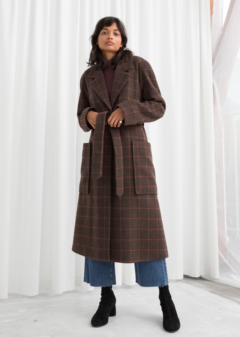 & Other Stories Belted Wool Blend Check Coat $249