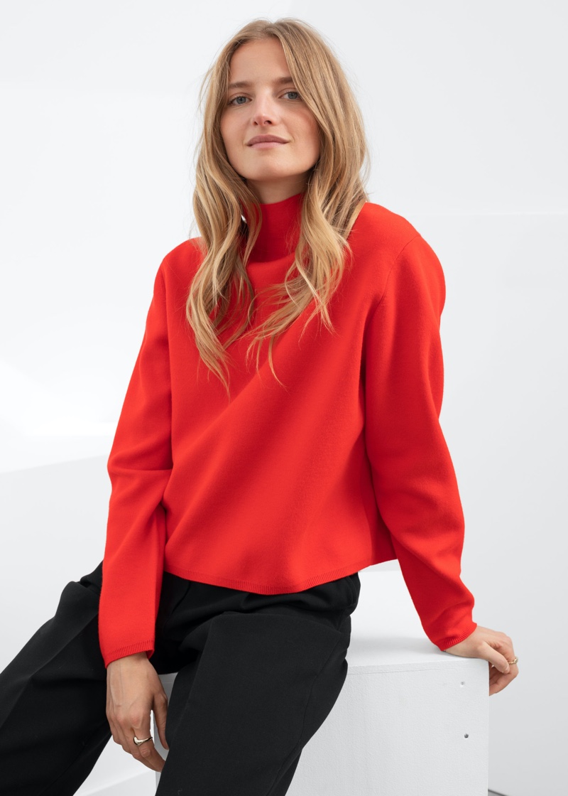 & Other Stories Cropped Relaxed Fit Turtleneck in Red $89