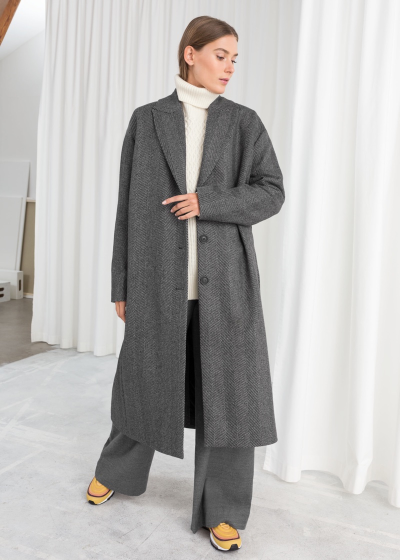 & Other Stories Herringbone Wool Blend Coat $219