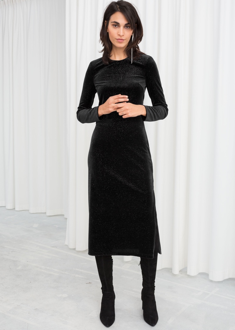 & Other Stories Long Sleeve Velvet Midi Dress $99