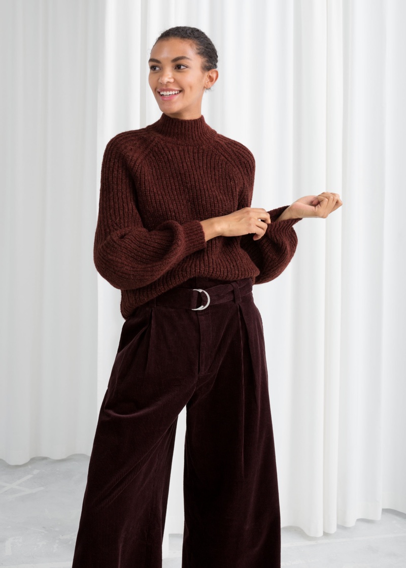 & Other Stories Oversized Mock Neck Sweater in Burgundy $89