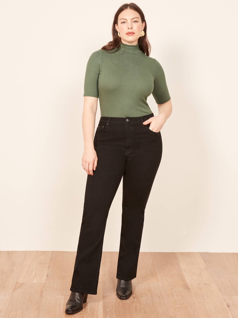 Reformation Plus Sized Candice High Bootcut Jean in Black $98