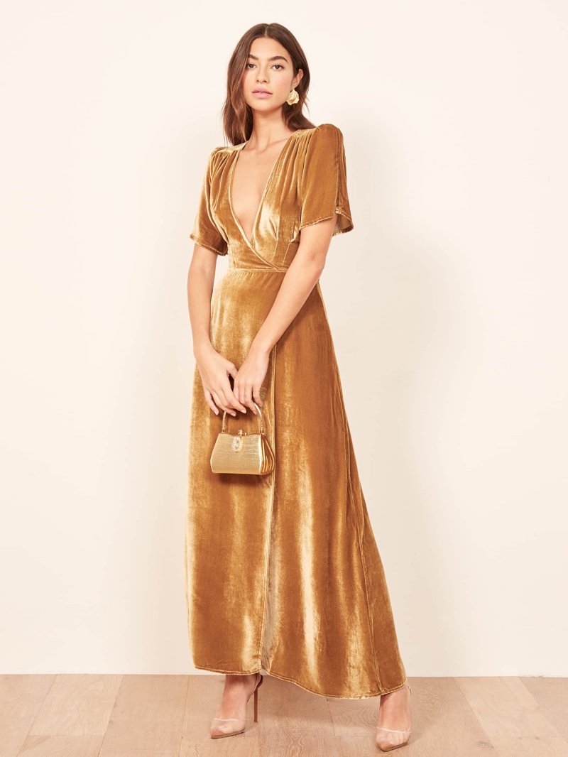 Reformation Tiffany Dress in Gold $278